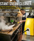 This Badass 3000W Commercial Steam Cleaner Heats Up In Seconds For Heavy Duty Deep Cleaning in a kitchen, powerfully removing grease.