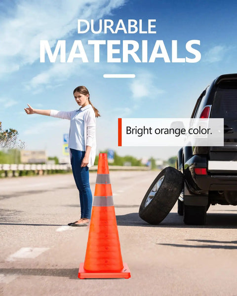 4 Pack 28 Inch Collapsible Traffic Cones With Reflective Collar Orange Safety Cones For Driving Practice And Road Parking Portable Storage Easy Collapse Design Durable Build With Sturdy Materials Weather Resistant Quick Setup And Easy Storage In Trunk Or