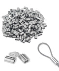 100 Pack 1/16 Inch Aluminum Crimping Sleeves Loops For 1.5mm Wire Rope Ferrules Built To Last For DIY Projects, Marine Gear, Camping, And Outdoor Use. Aluminum crimp sleeves with 1.5mm wire rope loop