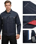 Custom Heavy Duty Work Jacket For Men And Women, Rugged Tear Resistant Mechanic Outerwear, close-up of pockets and features.