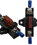 Heavy Duty Stackable Fuse Holder Panel And Distribution Block Compatible With Ato Atc And Min Atm Blade Fuses Featuring Hella Solid Plug And Play Wiring For Your Ride Or Rig In Black, showing red and black components.