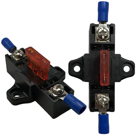 Heavy Duty Stackable Fuse Holder Panel And Distribution Block Compatible With Ato Atc And Min Atm Blade Fuses Featuring Hella Solid Plug And Play Wiring For Your Ride Or Rig In Black, showing red and black components.