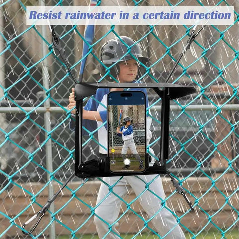Fence Mount With Sun Shield For Phones And Action Cameras Secure Phone Holder Kit installed capturing baseball action