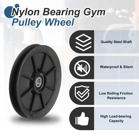 Nylon Bearing Gym Pulley Wheel 120mm 4.72 Inch Heavy Duty Cable Pulley For Home Gym And Garage Door Setup With Steel Shaft And Black Fittings on black pulley wheel