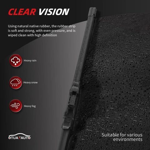 Heavy Duty Windshield Wiper Blades For 2007 To 2013 Chevy Silverado Tahoe Suburban GMC Sierra Yukon Cadillac Escalade close-up of rubber strip with rain droplets