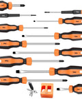 Magnetic Screwdriver Set 13 Pieces With 6 Phillips And 6 Flat Head Bits, Chrome Vanadium Steel, Non Slip Handles, Magnetizer Included