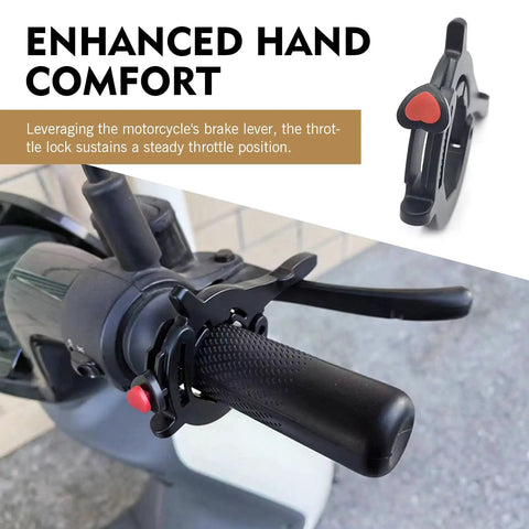 Universal Motorcycle Throttle Cruise Control Assist Anti Slip Grip Lock Clamp on a motorcycle grip for wrist relief and comfort.