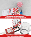 30mm Plastic Round Push Button Switch Cover Guard Clear Emergency Stop Lockout Shield Keeps Buttons From Accidental Activation No Sweat Install PC Material Durable shown with lock and warning tag.