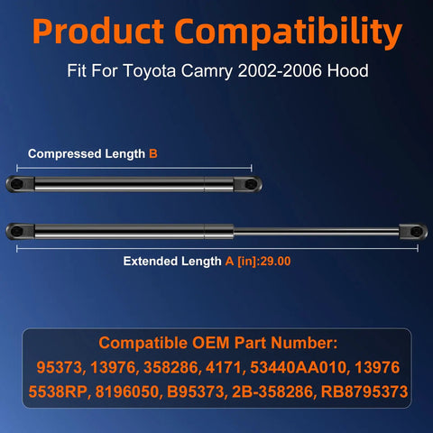 Front Hood Strut Lift Support For Toyota Camry 2002 To 2006 Bonnet Gas Shock Lift No Fuss Bolt On Replacement OE 2B-358286 53440AA010
