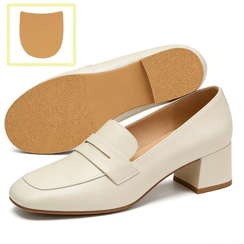 Close-up of beige shoe with 2 Pack Repair Heels Boot Heel Replacement Self Adhesive Rubber Heel Patches For Boots And Dress Shoes