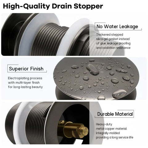 Pop Up Drain For Freestanding Bathtub In Space Gray With CUPC Certification Durable Copper Mechanism Easy Install No Clogs Adjustable Stopper High Flow Anti Crack Design For Long Lasting Performance, showing drain details and superior finish.