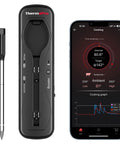 Upgraded Wireless Meat Thermometer With Rechargeable Probe, Bluetooth BBQ Thermometer, probe and app interface shown