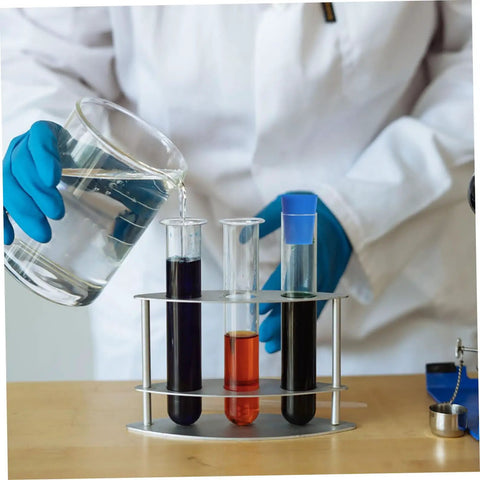 Top Tier Assorted High Temp Silicone Rubber Tapered Plug Kit With 8 Sizes For Caulking Tubes Sealing Caps Plus Flasks Test Tubes Tanks And Bottles That Stand Up To Serious Heat And Work Like A Champ. Lab test tubes with blue silicone tapered plug and liquid samples
