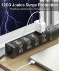 15 Outlet Desk Clamp Power Strip With Widely Spaced Outlets And 6 Ft Flat Plug Surge Protector With USB Charging Ports