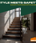 Indoor staircase with 8-Pack Non Slip Outdoor Stair Treads For Steps And Decks 8x30 Inch Grip Tape Adhesive Strips installed.