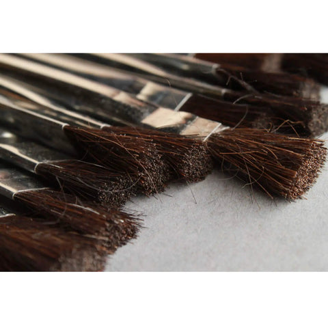 Close-up of Acid Resistant Glue Brush Set 6 Inch Metal Handle 12 Piece Heavy Duty Hard Bristle Brushes arranged on table