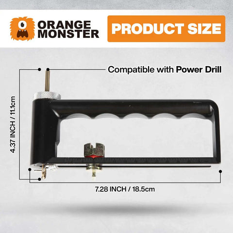 2 To 12 Inch Adjustable Hole Cutter for Sheet Metal, side view showcasing dimensions and drill compatibility, text includes specs.