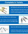 480 Piece Drywall Anchors and Self Drilling Screws Kit, includes galvanized and nylon anchors with screws.