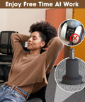 High Grade Stationary Office Chair Glides Swap Out Rolling Stool Casters Secure Non Slip Base Protects Flooring Tight Fit Design Keeps Your Workspace Locked Down Smooth 10 Pack with a relaxed person in an office setting.