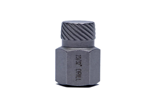 23/32" drill head from 25 Piece Screw And Bolt Extractor Set For Removing Broken Studs And Stripped Fasteners With Hex Head Multi-Spline