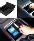 4 Piece Center Console Organizer and Cup Holder Insert for 2021 to 2023 Tesla Model 3 and 2021 to 2024 Model Y installed in car