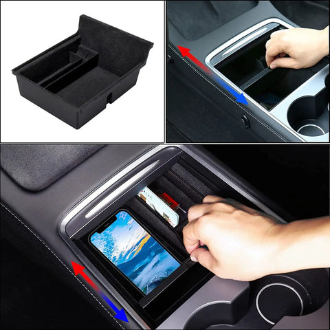 4 Piece Center Console Organizer and Cup Holder Insert for 2021 to 2023 Tesla Model 3 and 2021 to 2024 Model Y installed in car