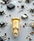 Heavy Duty Spring Loaded Contact Pin With Pointed Tip And 2 Amp Rating Snaps Snugly Into 3.5 Mm Fasteners on circuit board.
