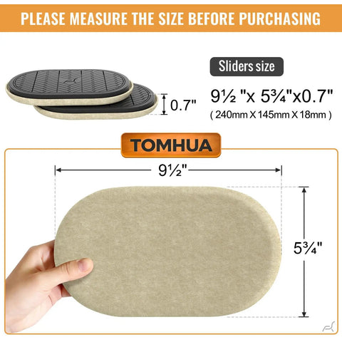 Heavy Duty Furniture Sliders For Hardwood Floors 8 Pack Extra Thick Oval Felt Sliders Measuring 9-1/2 Inch By 5-3/4 Inch Reusable Beige Furniture Movers For Effortless Moving Of Heavy Furniture