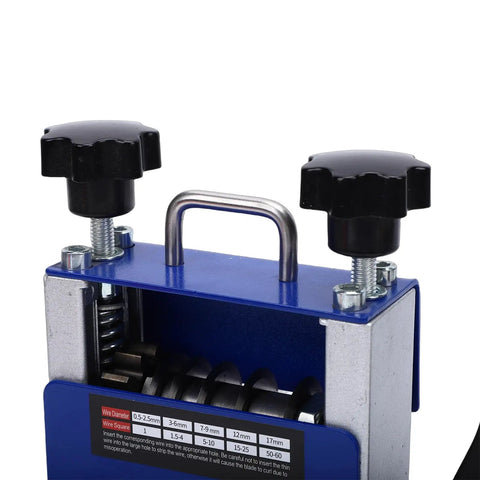Pro Grade Wire Stripping Machine Hand Crank Or Drill Powered With 6 Hole V Groove For 3.5 To 17 Mm Cables Adjustable Cutting Depth Portable Insulation Stripper Tool For Fast Clean Wire Prep blue metal wire stripper with hand crank knobs