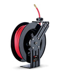 Side view of 3/8 Inch By 50 Foot Air Hose Reel With Heavy Duty Industrial Build And Flex Hybrid Polymer Hose Resisting Abrasion, Heat, Water And Oil.
