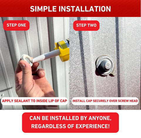 Applying Galvalume Metal Screw Caps For Roofs Seals Over Existing Or Broken Screws To Stop Leaks No Screw Removal Needed