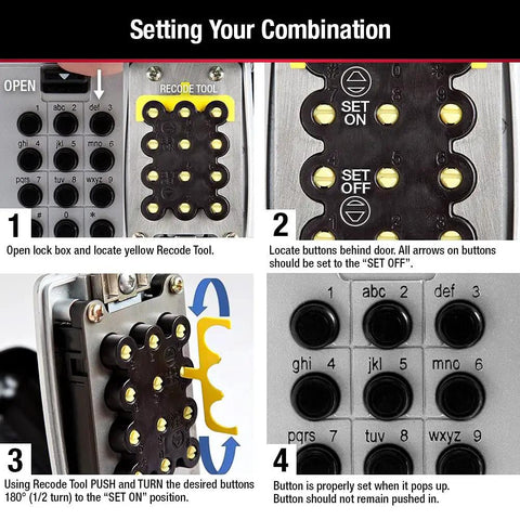 Instructions for setting combination on Wall Mount Key Lock Box With Push Button Lock, Model 5423EC, close-up view.