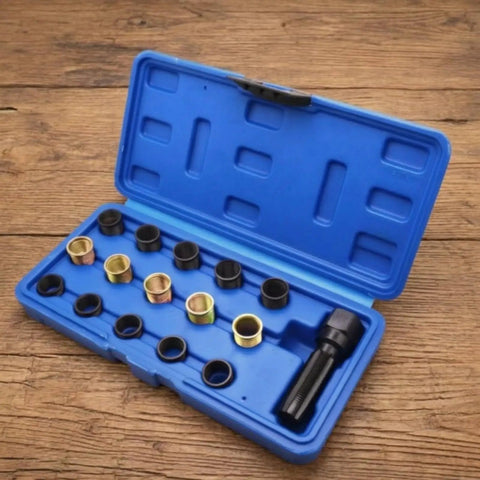 Rock Solid Plug Thread Repair Tool Kit Deep-Seated Fixing For Damaged Holes High Speed Steel Garage Home DIY Auto Parts Must Have blue case with inserts