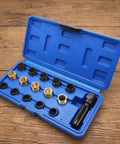 Premium Deep-Seated Metric Plug Thread Repair Tool Kit For Hot Shot Workshop Fixes With Solid Blue Storage Case And Complete Reconditioning Set for Tough Mending Jobs, open blue case with metal inserts