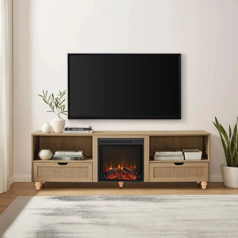 4 Inch Unfinished Bun Feet For Couch, Sofa, Cabinet And Ottoman in use on a wooden cabinet supporting a TV and decorative items.