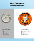 Comparison of button backs highlighting the reliable metal back in the 200 PCS 32mm Button Maker Supplies Kit With Metal Blanks, Pin Backs.