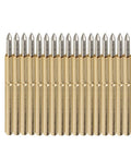 100 Pcs Spring Test Probe Pin Set P75-B1 Brass Tips For PCB Testing, conical 1.4mm head, lined up with silver tips visible