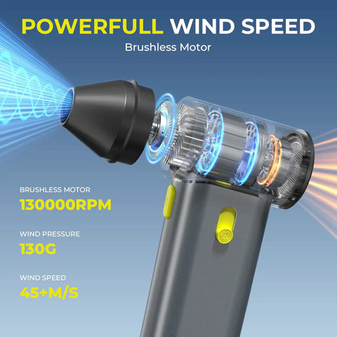 Powerful 130000 RPM Turbo Brushless Air Duster with Aluminum Alloy Body and Fast Charging for Cars Computers Keyboards Outdoors