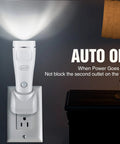 4 In 1 LED Emergency Light For Home Power Outages Plug In Night Light With Motion Sensor Rechargeable Battery Auto On During Outages Ideal For Hurricanes And Blackouts White, shown plugged into outlet beside lamp, light on.