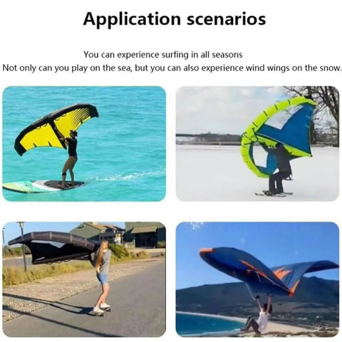 Inflatable Surf Wing For Water Sports, Handheld Wind Wing Kite Surf Gear used in diverse environments including water and snow.