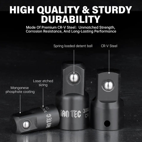 Premium 6-Piece Impact Socket Adapter And Reducer Kit That Lets You Go From Quarter To Half Inch Like A Boss With Heavy Duty Build For Serious Garage Jobs, CR-V steel