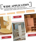 Wood Dowel Pin Kit 500 Pcs Fluted Beveled Hardwood Connectors for furniture assembly and repairs, shown in usage on chair, table, cabinet.