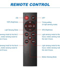 Remote control for Lit Two Light Set 100W Solar Street Lights with various brightness and motion sensing settings.