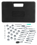 Heavy Duty 34 Piece Tap And Die Set For Auto Repair Made From Heat Treated 45 Steel And Alloy Steel Tools Covering M3 To M12 Plus NPT Thread Cutting Kit black case and taps