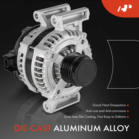 Alternator For Buick Envision Malibu Impala Regal 2013 2015 2017 2020 2.0L 2.5L 12V 130A With Five Groove Decoupler Pulley CW Plug And Play Ready Direct Replacement For Easy Install, die-cast aluminum alloy construction, close-up view.