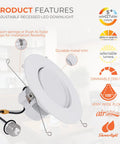 Upgrade Your Home With This Six Inch Led Recessed Lighting Retrofit Kit Featuring A Smooth Gimbal Trim With Five Cct Options And Dead Simple Plug Play Mounting That Snaps Into Standard Cavities Fast For Serious Home Brightness Upgrades Everywhere. Adjustable LED downlight with torsion springs and metal trim.