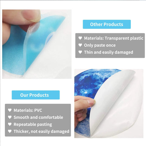 Comparison of Glow In The Dark Stars Ceiling Set With Moon And Space Wall Decals showing different materials and durability