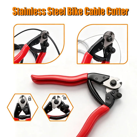 Pro Grade 107 Piece Bike Cable Kit With Stainless Steel Wire Cutter detail with red handles and cable sections