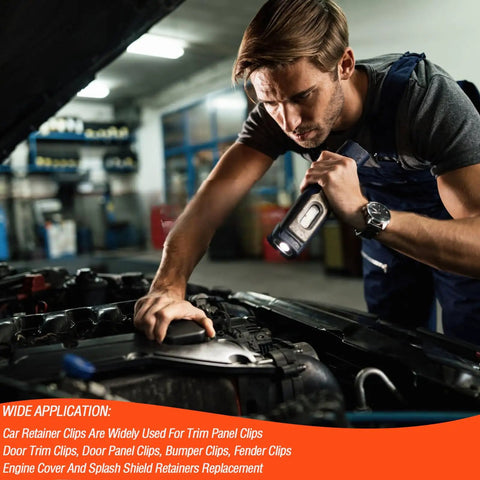 Mechanic using 390Pcs Auto Push Rivets Kit With 18 Popular Sizes For Subaru Forester BRZ Impreza on car engine