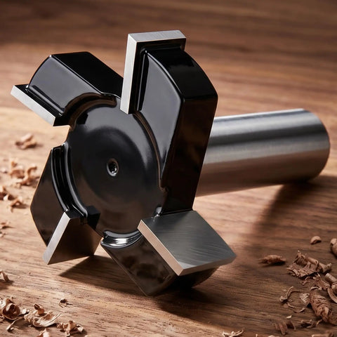 Pro Grade Spoilboard Surfacing Router Bit for Woodworking Pros Half Inch Shank 2 Inch Cutting Diameter Slab Flattening Planer Bit on a wooden surface